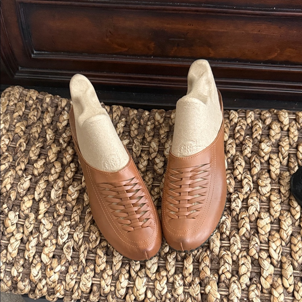 Michael Kors Tan Leather Woven Mules